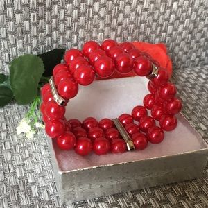 Handmade red pearl bracelet